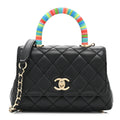 Chanel Goatskin Quilted Rainbow Extra Mini Coco Handle Flap Black