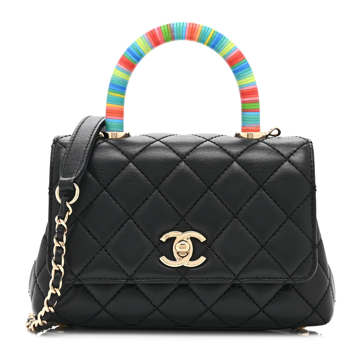 Chanel Goatskin Quilted Rainbow Extra Mini Coco Handle Flap Black