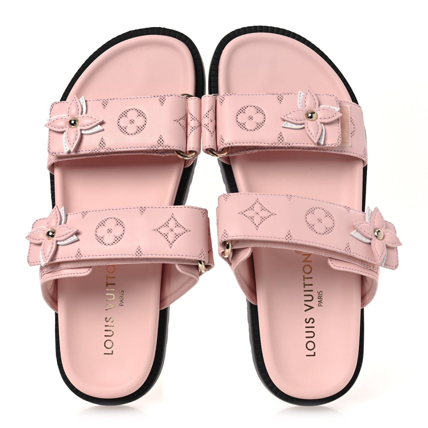 Louis Vuitton Lambskin Embossed Monogram Sunset Comfort Flat Sandals 38 Pink