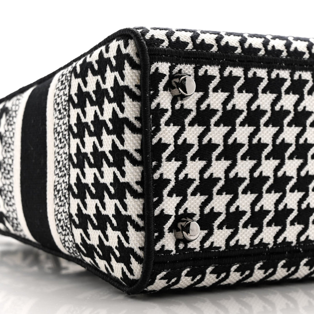 Christian Dior Canvas Houndstooth Embroidered Medium Lady D-Lite Black White
