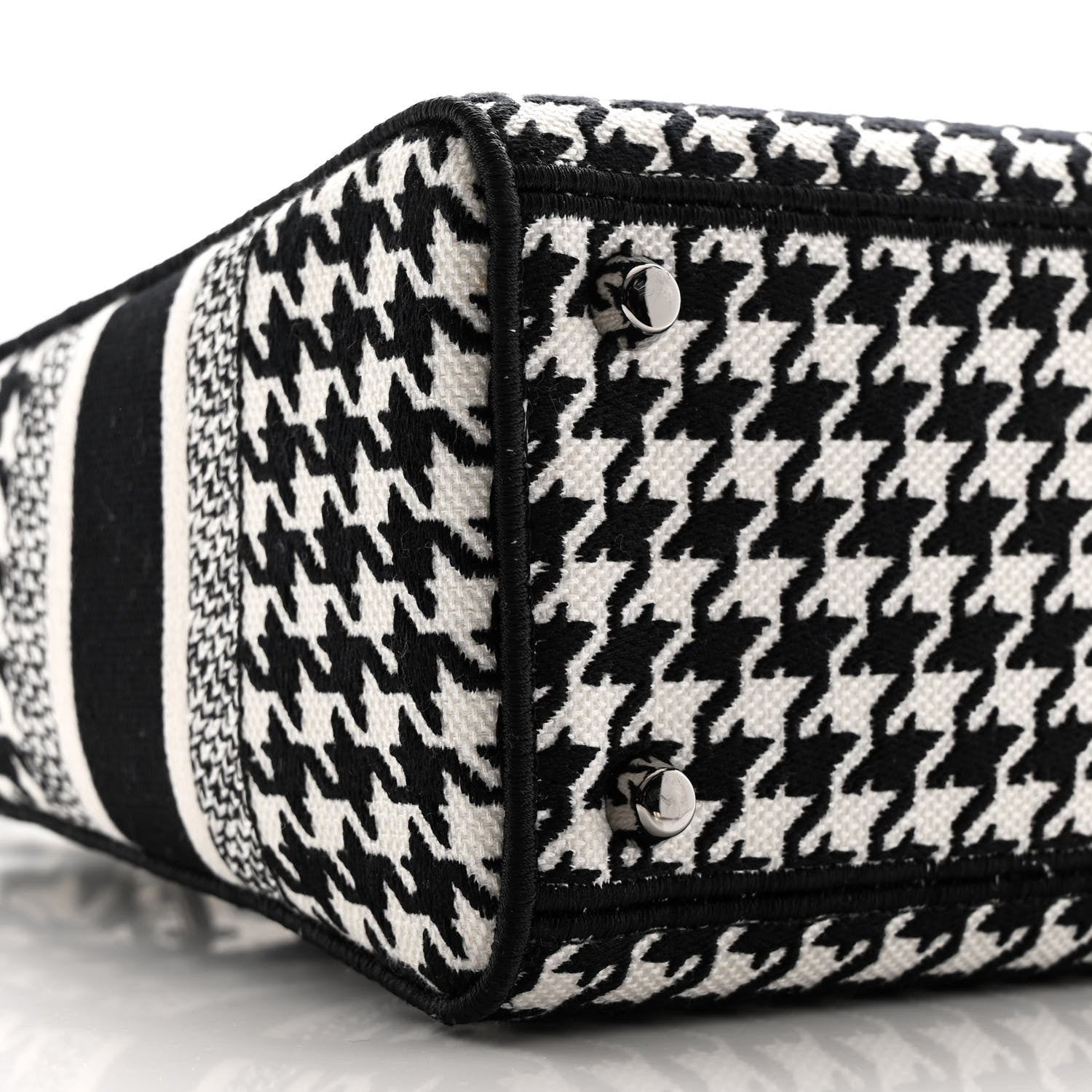 Christian Dior Canvas Houndstooth Embroidered Medium Lady D-Lite Black White