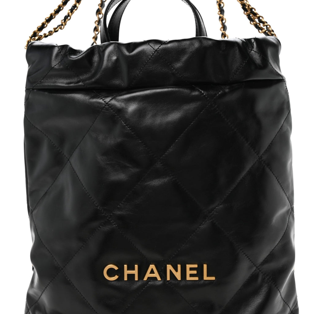 Chanel Shiny Calfskin Quilted Chanel 22 Backpack Black