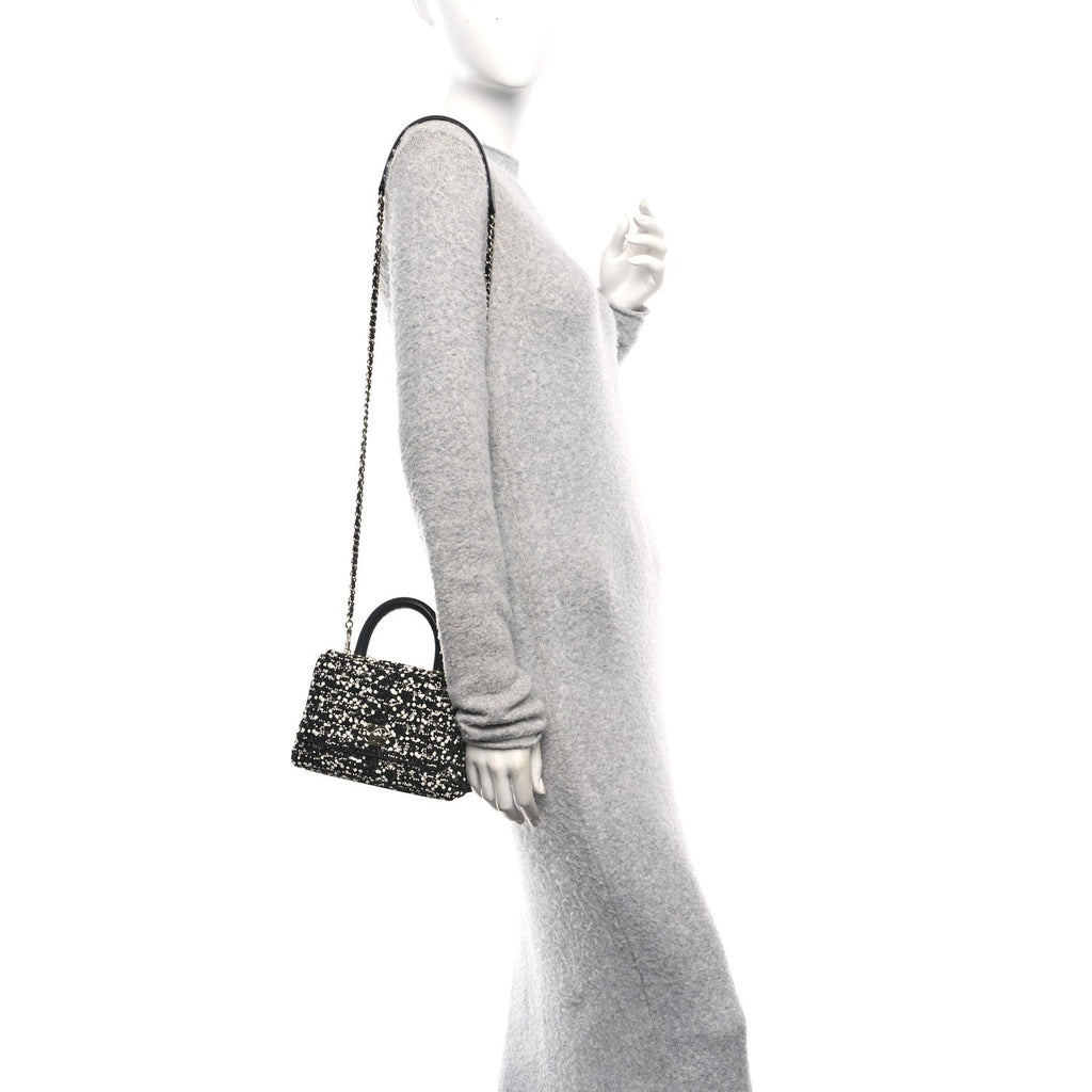 Chanel Lambskin Sequin Beaded Extra Mini Coco Handle Flap Black White