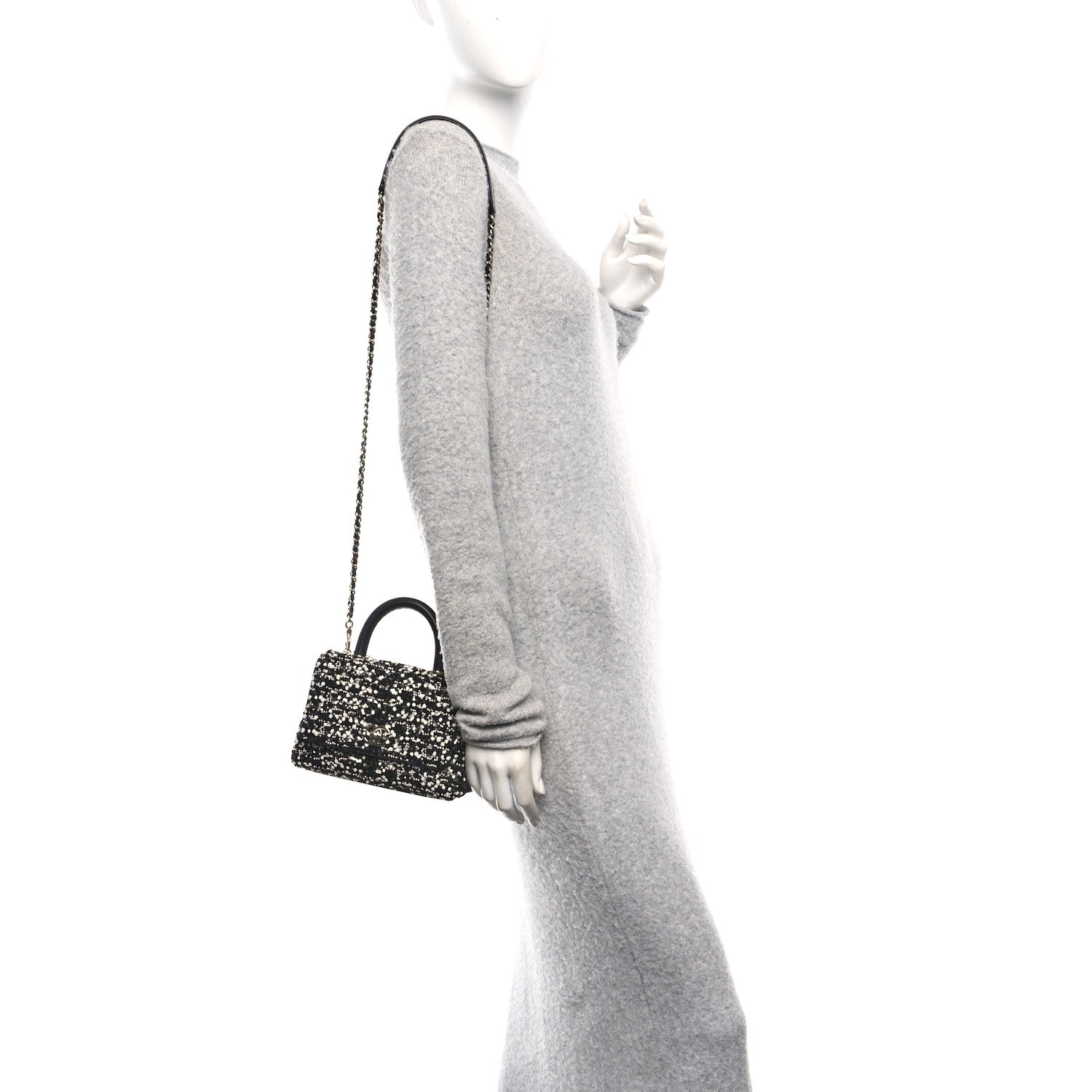 Chanel Lambskin Sequin Beaded Extra Mini Coco Handle Flap Black White