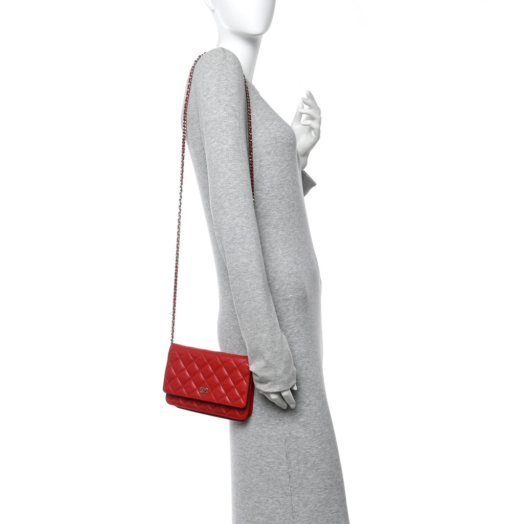 Chanel Caviar Quilted Wallet on Chain WOC Red