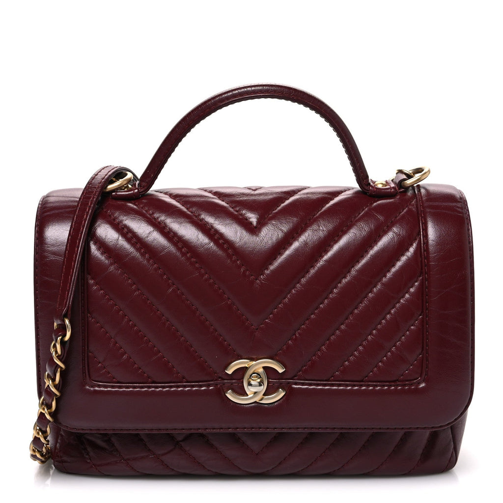 Chanel Calfskin Chevron Quilted Top Handle Flap Red