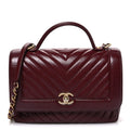 Chanel Calfskin Chevron Quilted Top Handle Flap Red