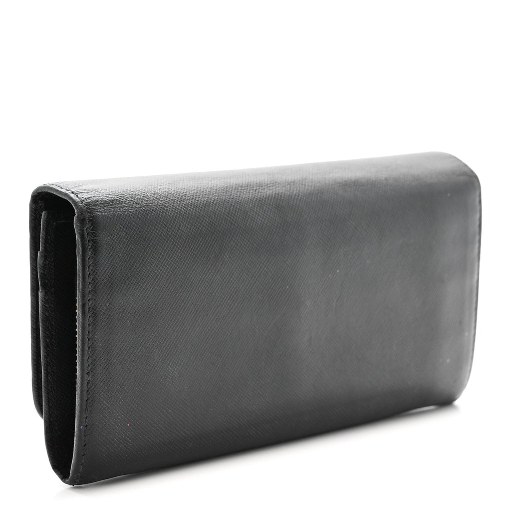 Prada Saffiano Metal Continental Flap Wallet Black