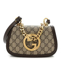 Gucci GG Supreme Monogram Textured Dollar Calfskin Mini Blondie Chain Shoulder Flap Bag Beige Ebony New Acero