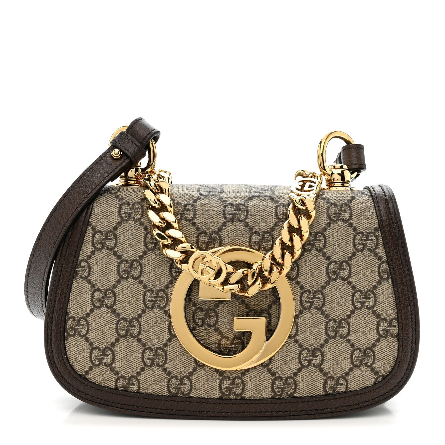 Gucci GG Supreme Monogram Textured Dollar Calfskin Mini Blondie Chain Shoulder Flap Bag Beige Ebony New Acero
