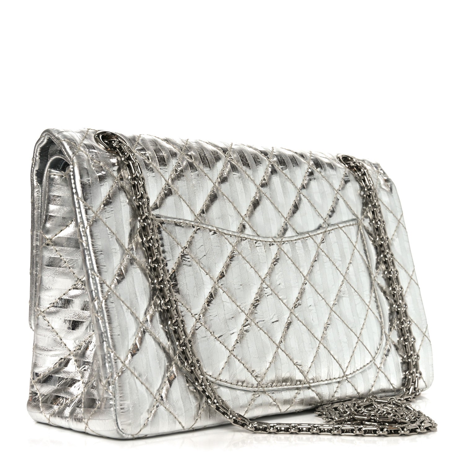 Chanel Metallic Calfskin Striped 2.55 Reissue 226 Silver