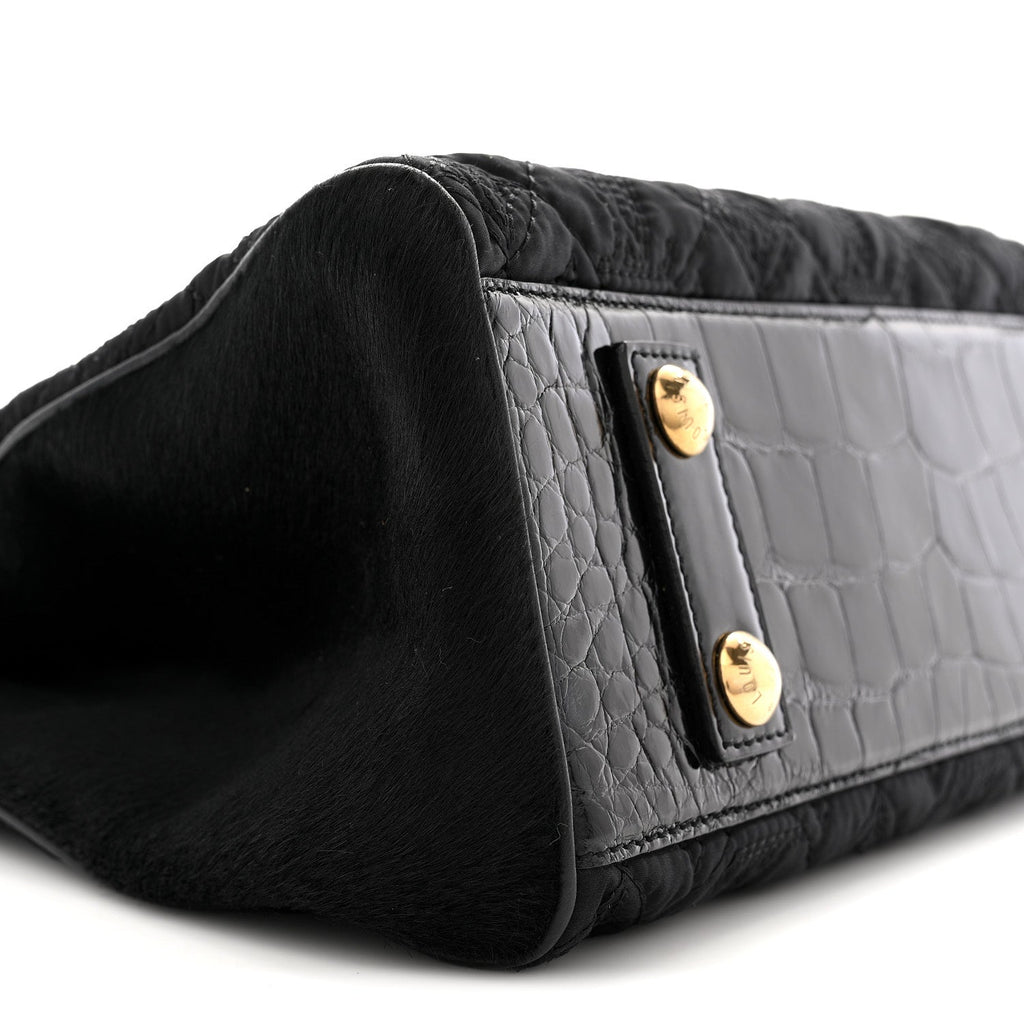 Louis Vuitton Monogram Silk Pony Hair Alligator Trim Linda Black