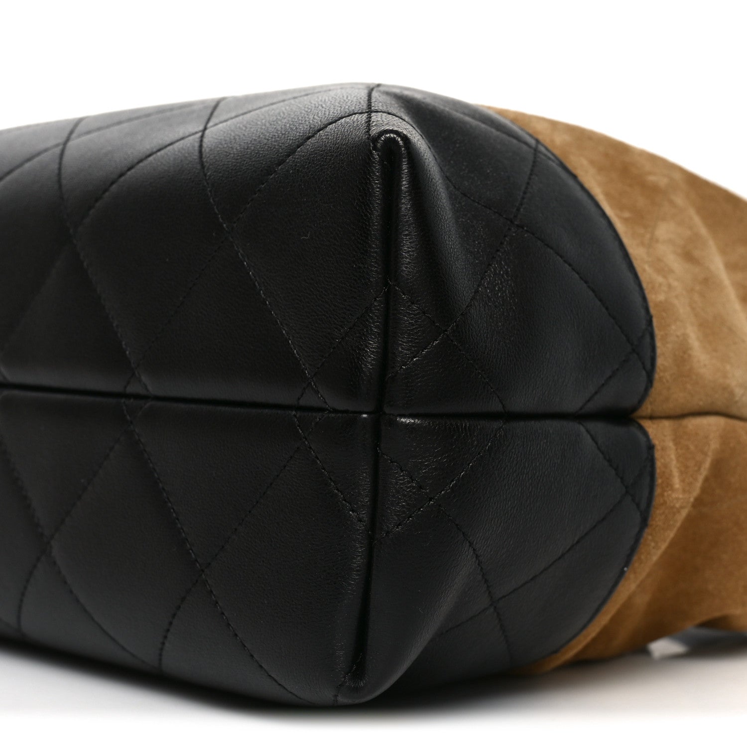 Chanel Suede Calfskin Shiny Lambskin Quilted Small Coco Base Shopping Bag Beige Black