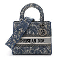 Christian Dior Canvas Embroidered Brocart Medium Lady D-Lite Blue
