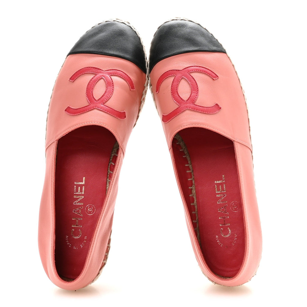 Lambskin CC Espadrilles 38 Pink Red Black