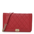 Chanel Caviar Quilted Boy Wallet On Chain WOC Red