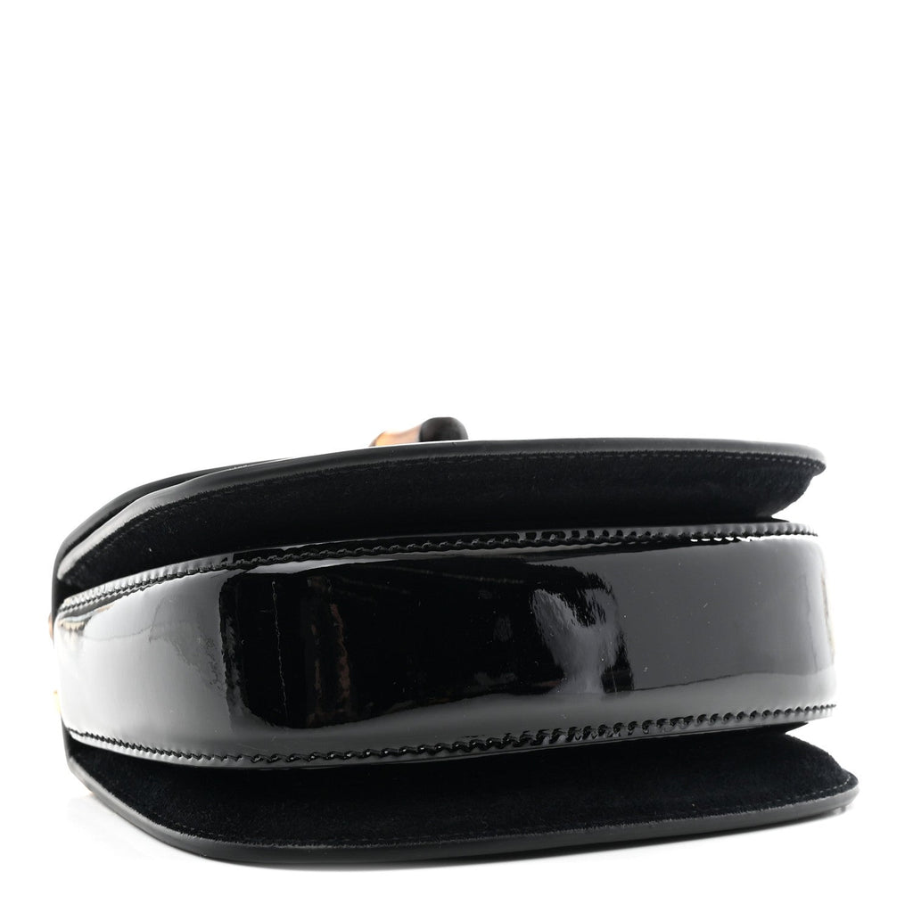 Gucci Patent Crystal Mini Bamboo 1947 Top Handle Chain Bag Black