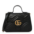 Gucci Calfskin Matelasse Small GG Marmont Top Handle Shoulder Bag Black