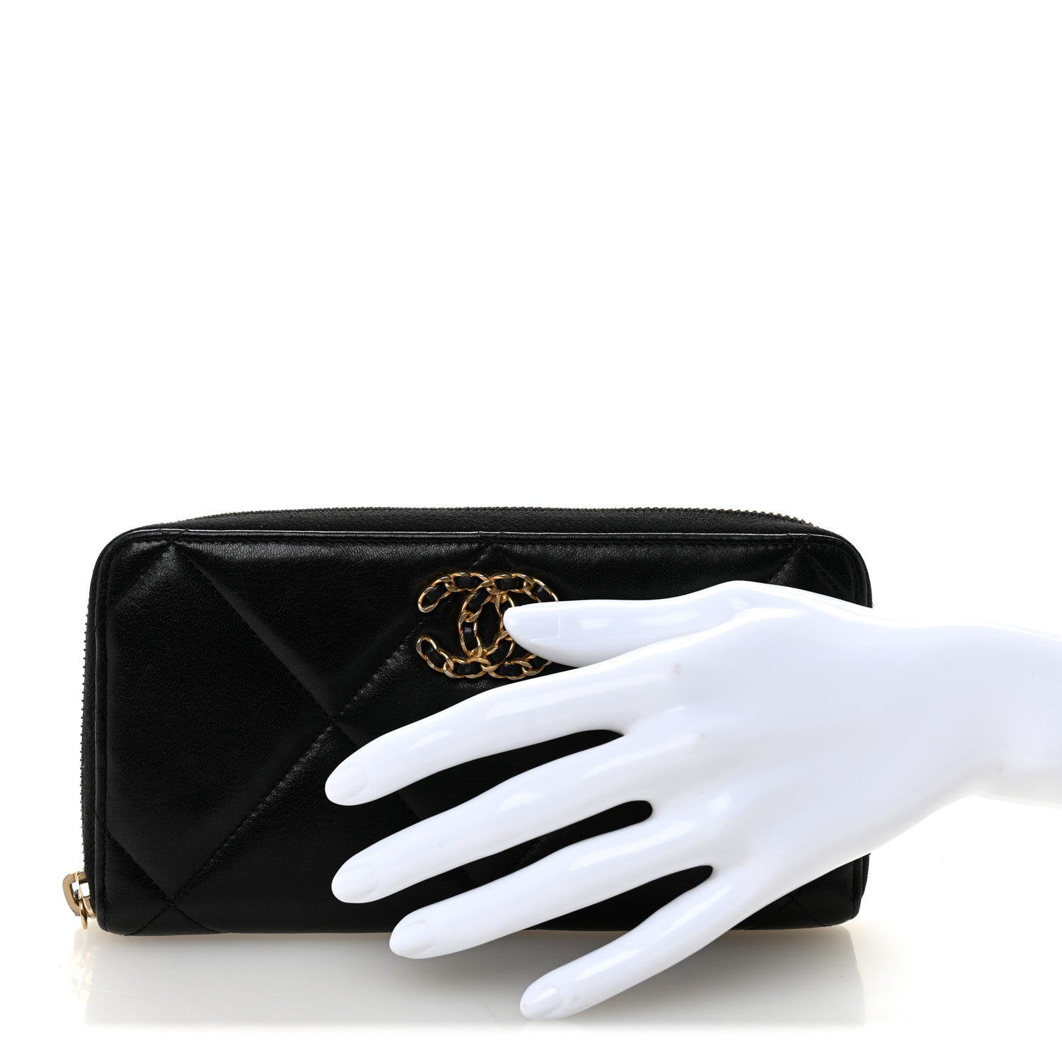 Lambskin Quilted 19 Long Zipped Around Wallet Black