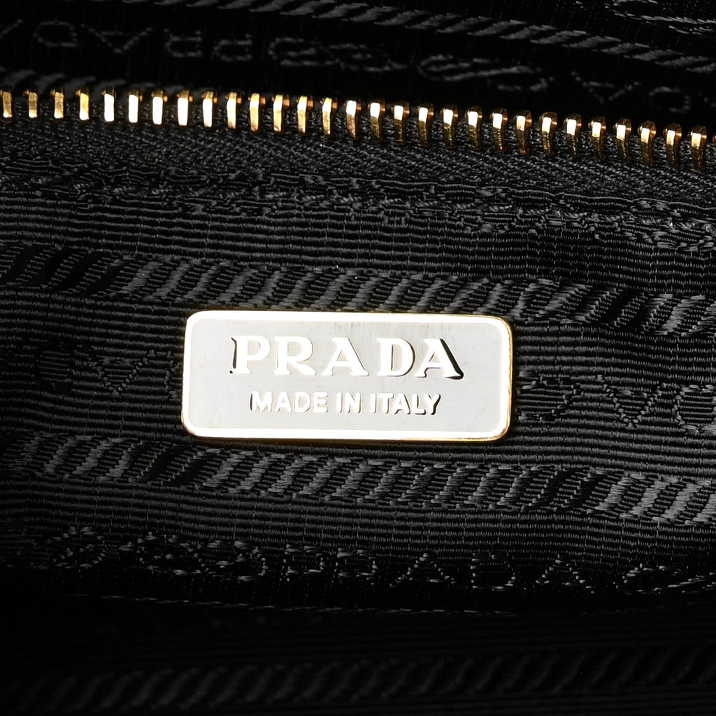 Prada Glossy Calfskin Triangle Medium Bonnie Shoulder Bag Black