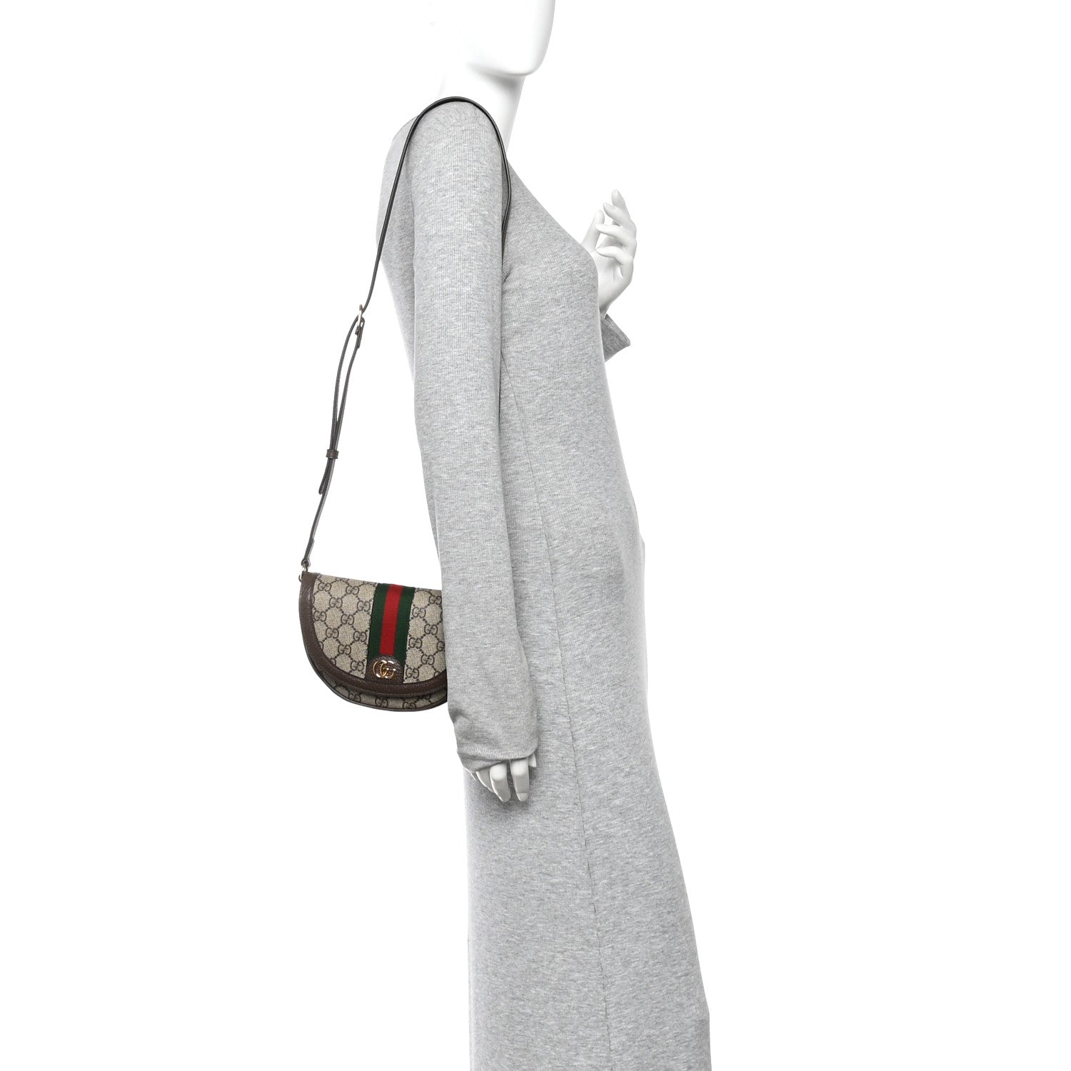 Gucci GG Supreme Monogram Textured Dollar Calfskin Web Mini Ophidia Flap Shoulder Bag Beige Ebony New Acero