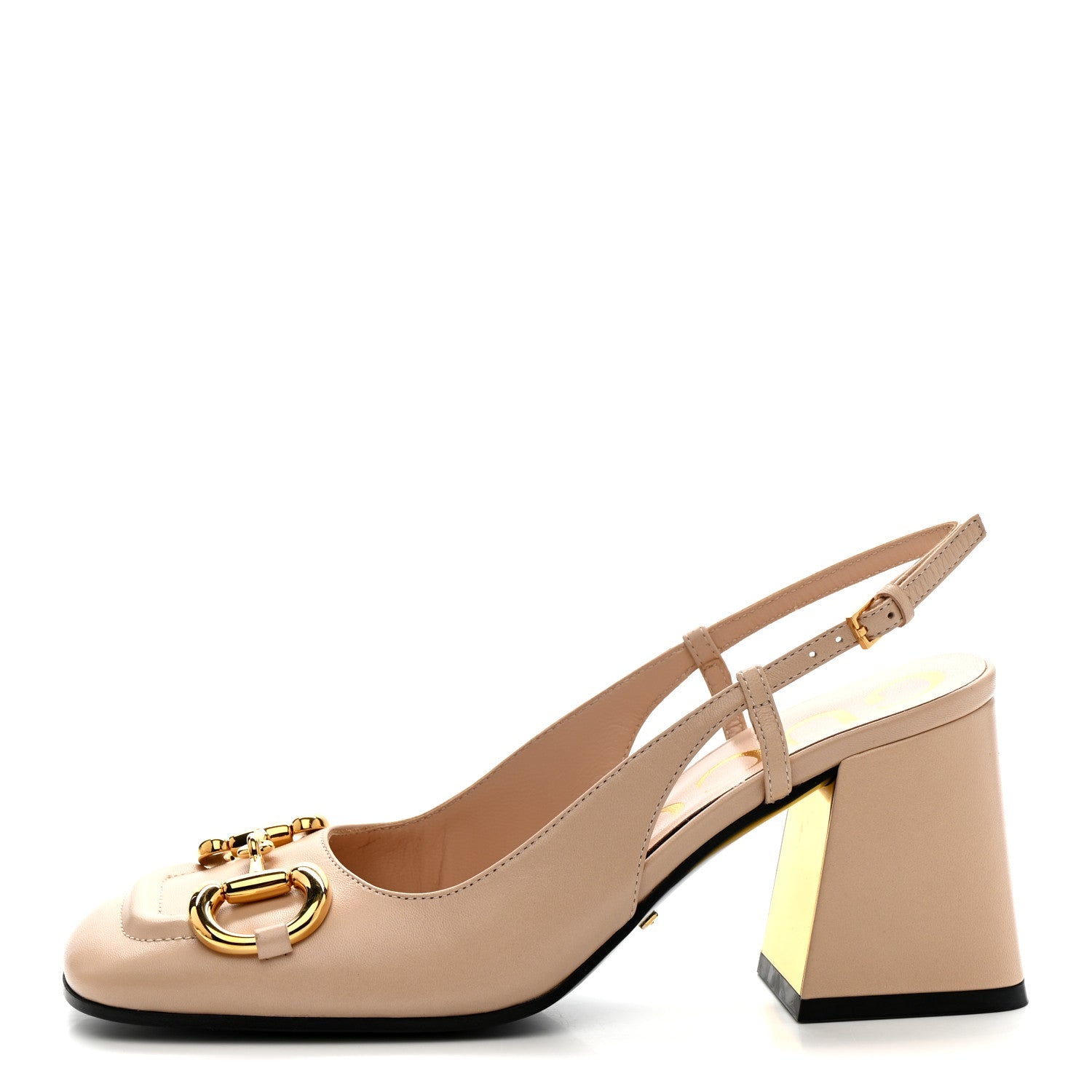 Gucci Malaga Kid Horsebit 75mm Slingback Pumps 35.5 Skin Rose