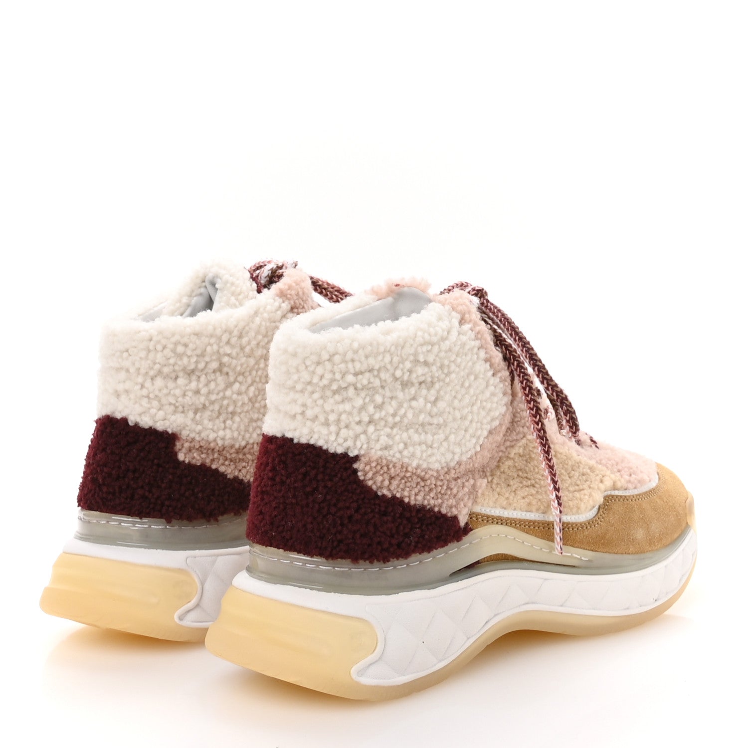 Chanel Shearling Suede CC High Top Sneakers 40 White Pink