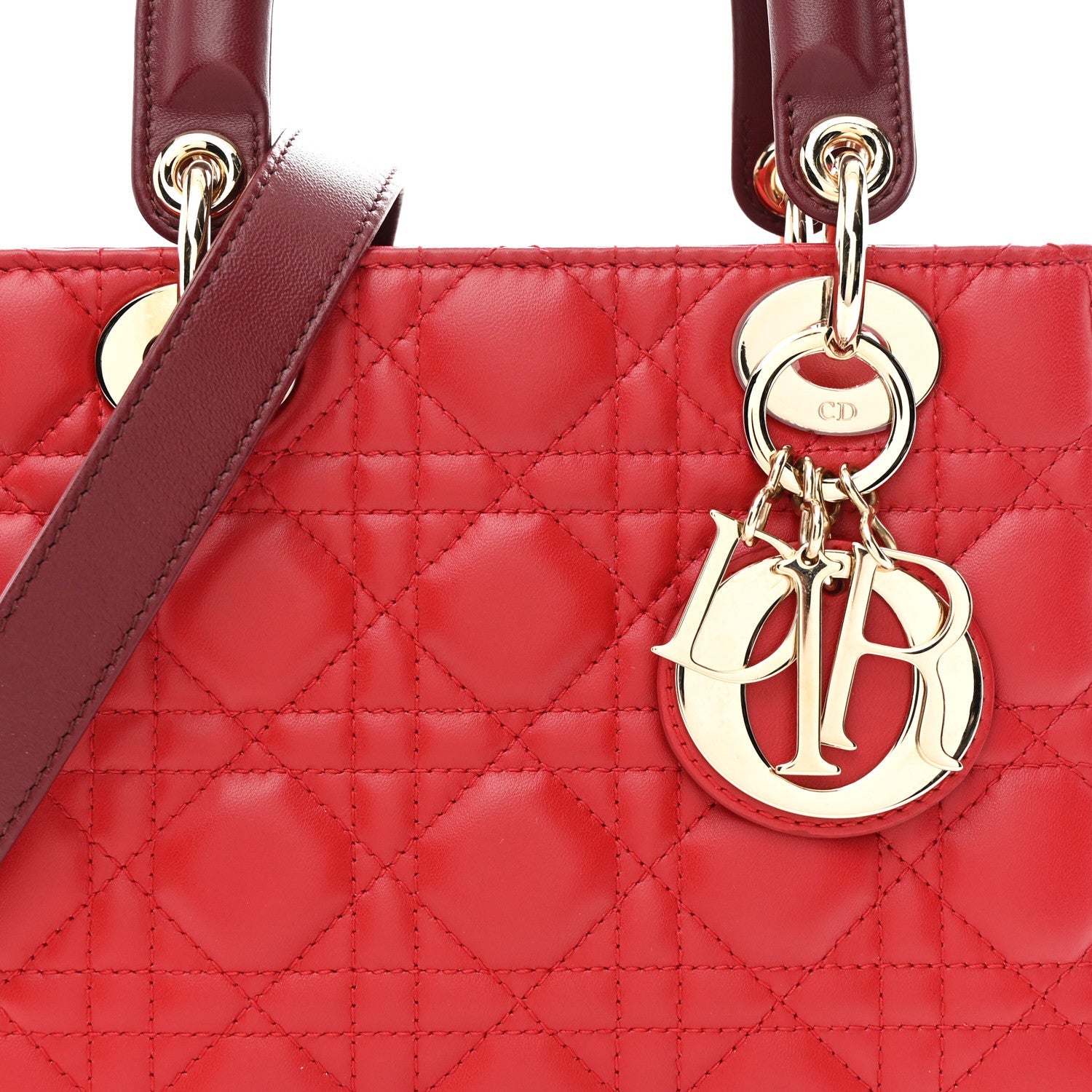 Christian Dior Lambskin Cannage Small Bi-Color Lady Dior Rouge Multicolor