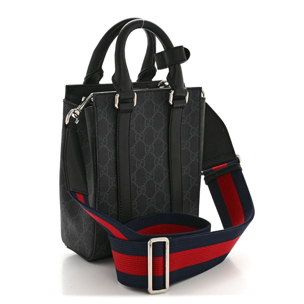 Gucci GG Supreme Monogram Appia Calfskin Web Mini Tote Bag Black