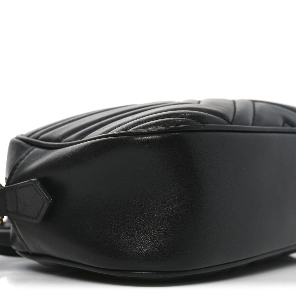 Gucci Calfskin Matelasse Small GG Marmont Chain Shoulder Bag Black