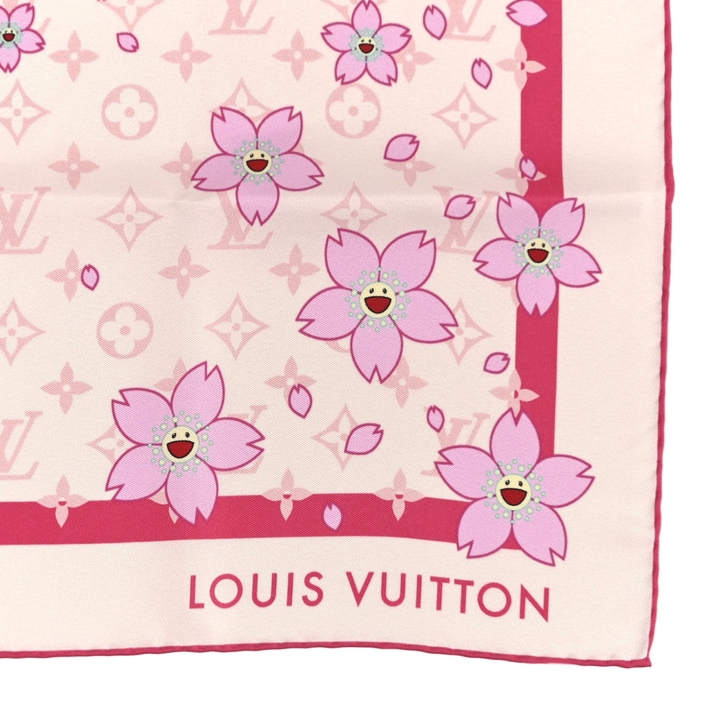 Louis Vuitton LV X TM Silk Monogram Cherry Blossom Square 70 Scarf Pink