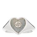 Gucci Sterling Silver Enamel GG Heart Ring 51 5.75 Blue