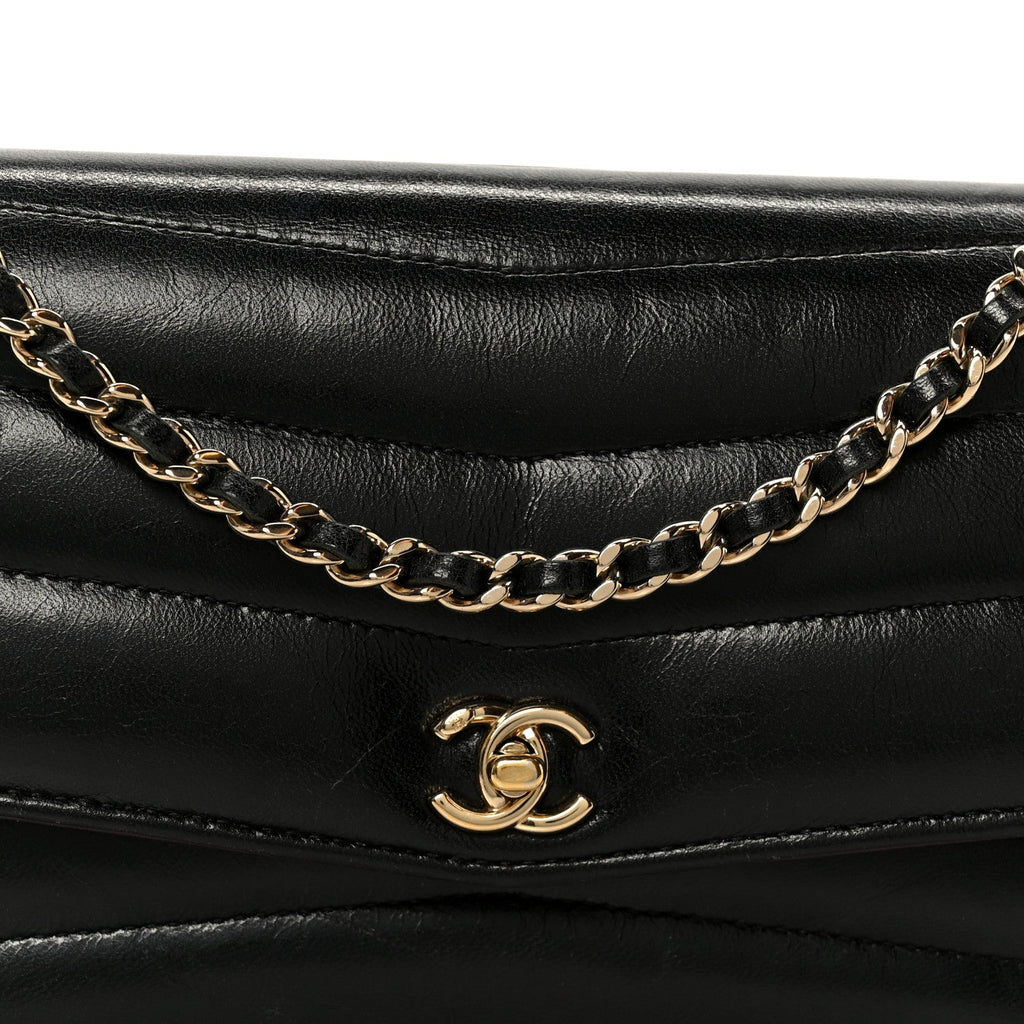 Chanel Lambskin Chevron Quilted Wallet On Chain WOC Black