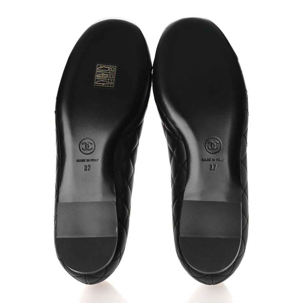 Calfskin Lambskin Quilted CC Cap Toe Ballerina Flats 37 Black