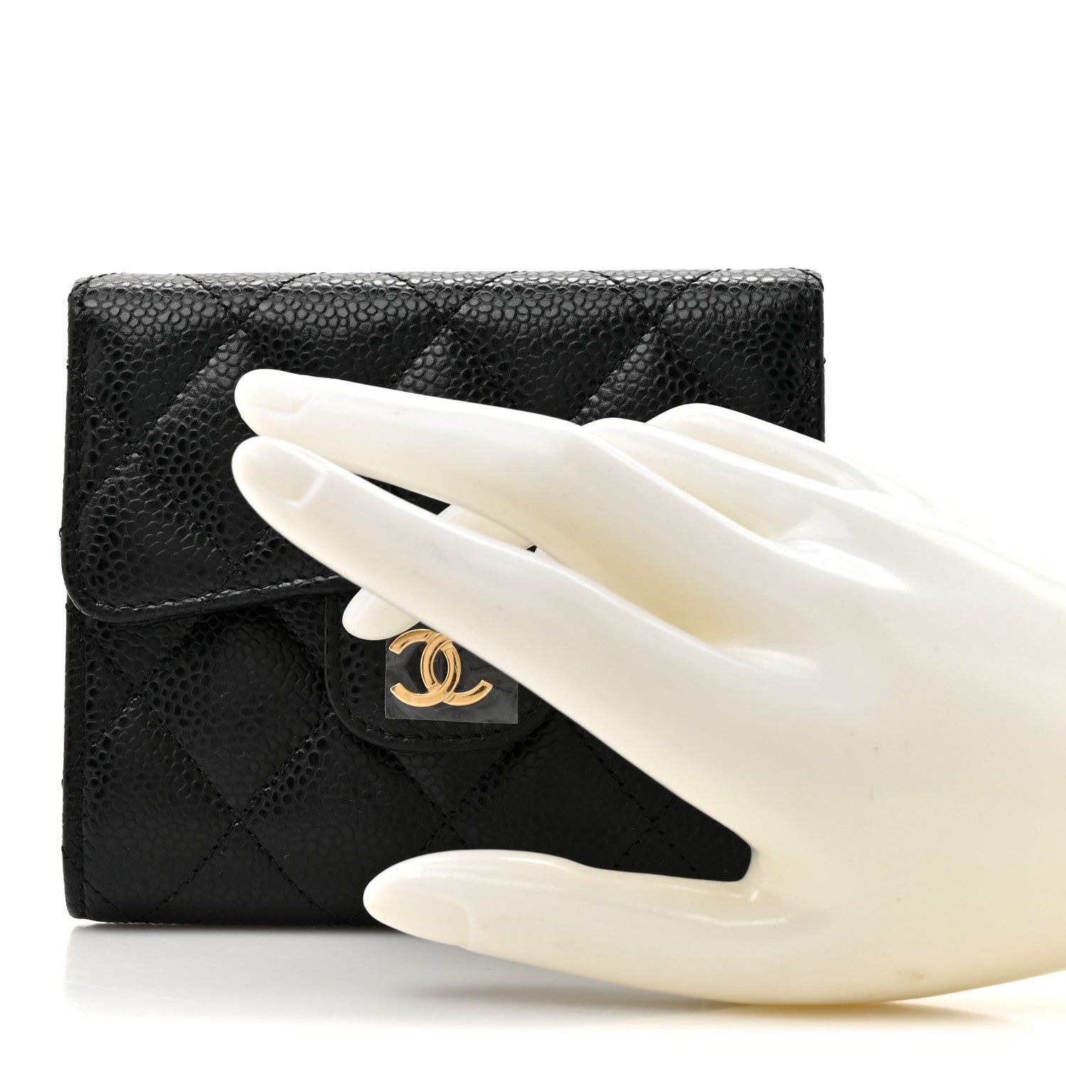 Caviar Quilted Compact Flap Wallet Black