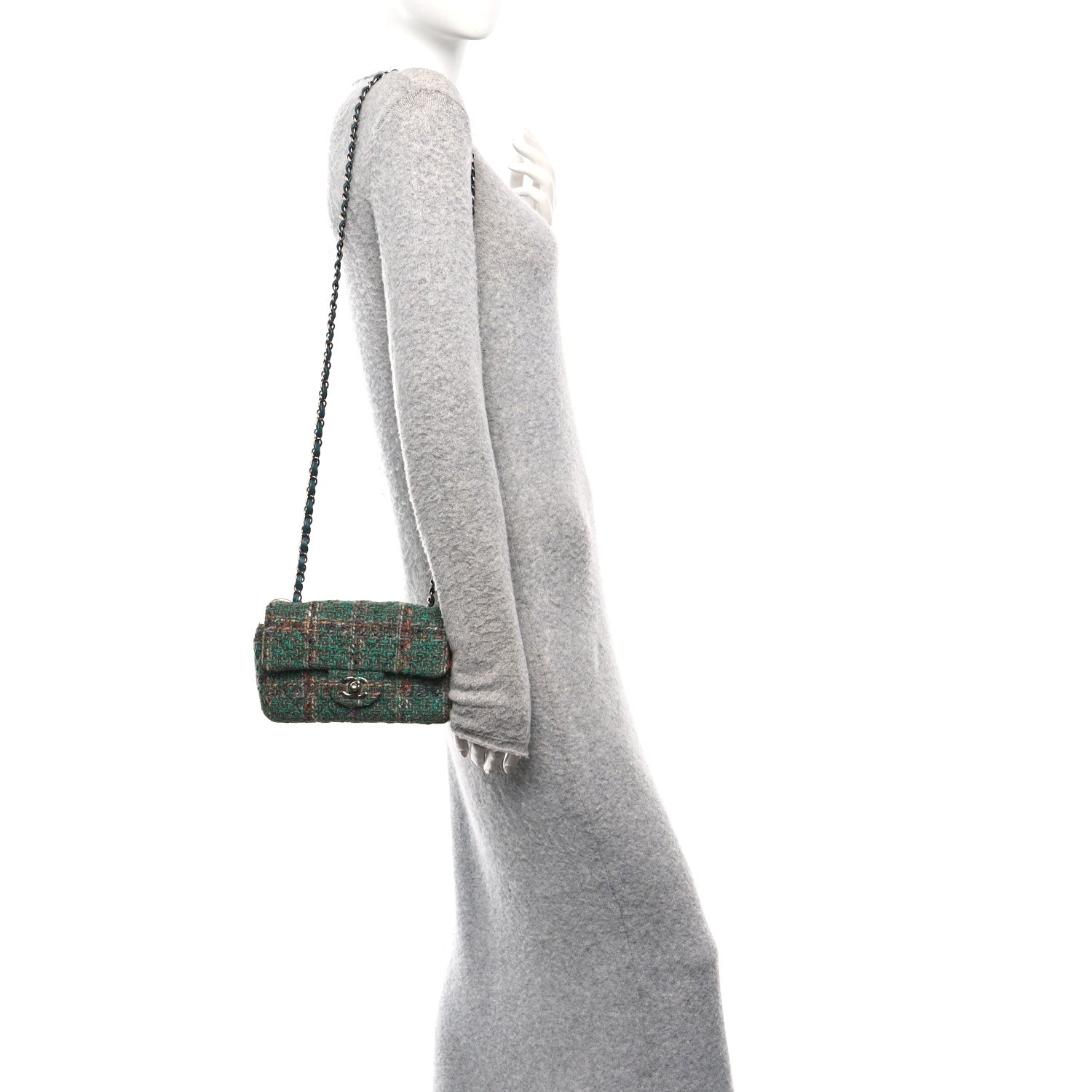 Chanel Tweed Quilted Mini Rectangular Flap Green