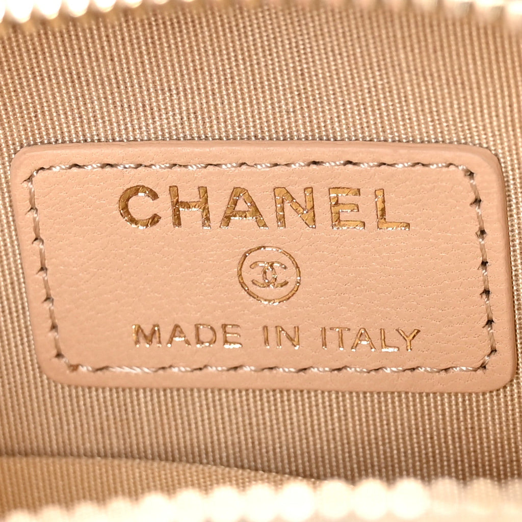 Chanel Wool Tweed Lambskin Quilted Chanel 19 Round Clutch With Chain and Coin Purse Beige Black
