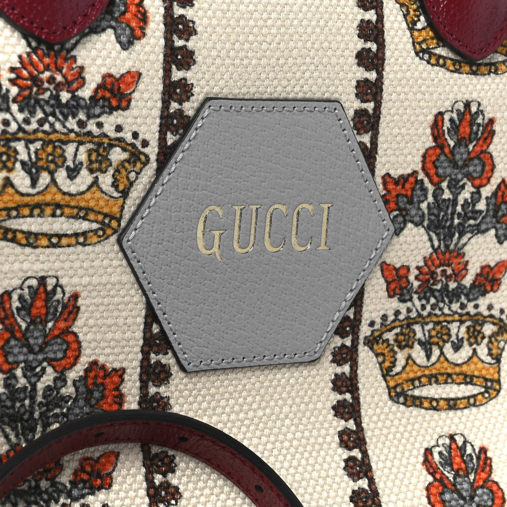 Gucci Canvas Jacquard Calfskin 100 Centennial Music Small Tote Bag Ivory Red