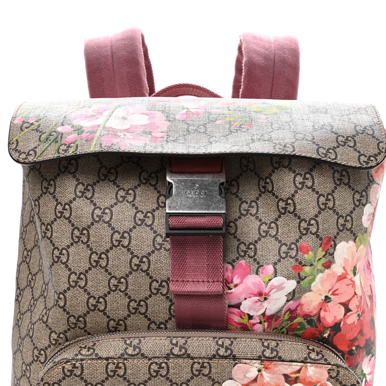 Gucci GG Supreme Monogram Blooms Medium Single Buckle Backpack Beige Multicolor Dry Rose