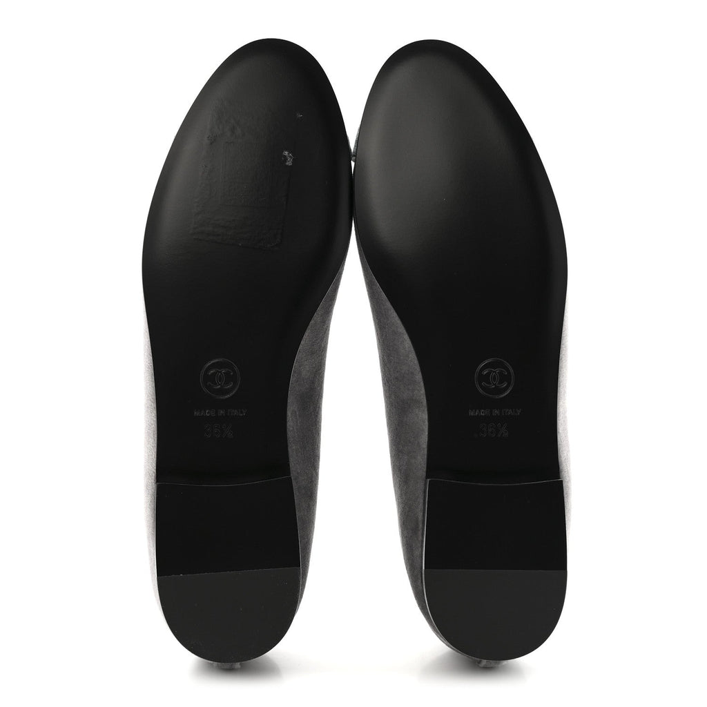 Chanel Velvet Cap Toe Ballerina Flats 36.5 Grey Green