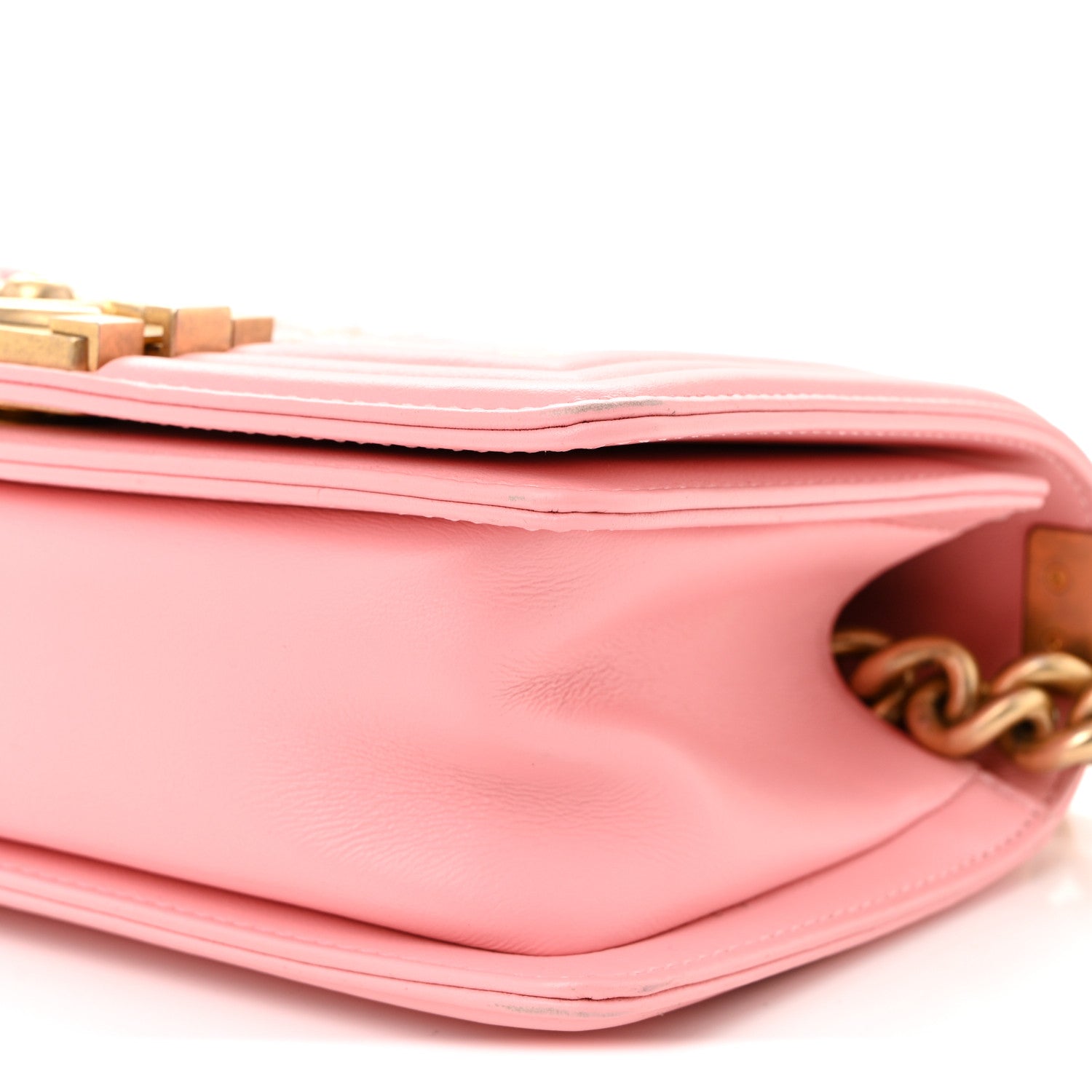 Chanel Calfskin Chevron Embroidered Small Boy By The Sea Flap Pink