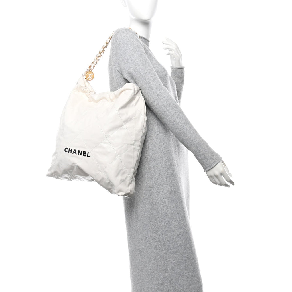 Chanel Shiny Calfskin Quilted Chanel 22 White Black