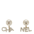 Crystal Pearl Cha-Nel Logo Earrings Gold