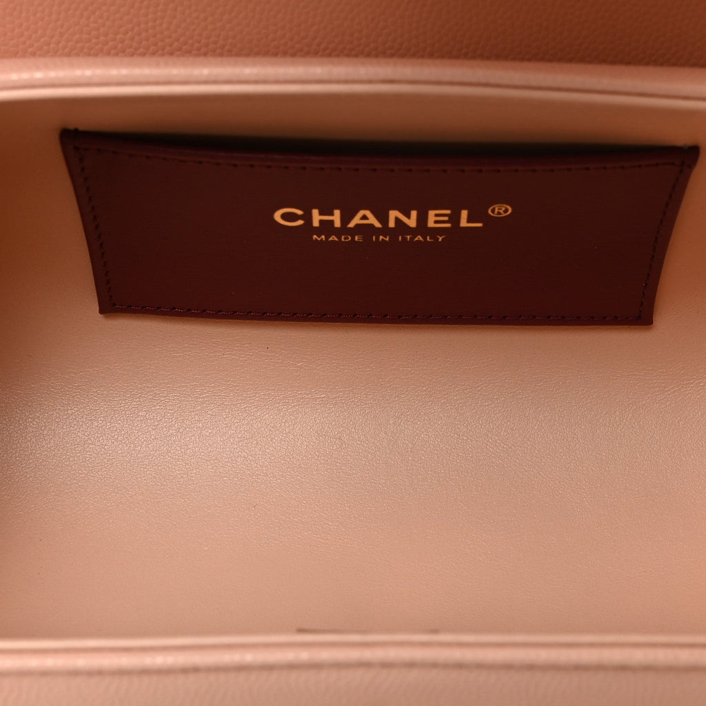 Chanel Shiny Caviar Preppy Coco Small Bowling Bag Light Pink