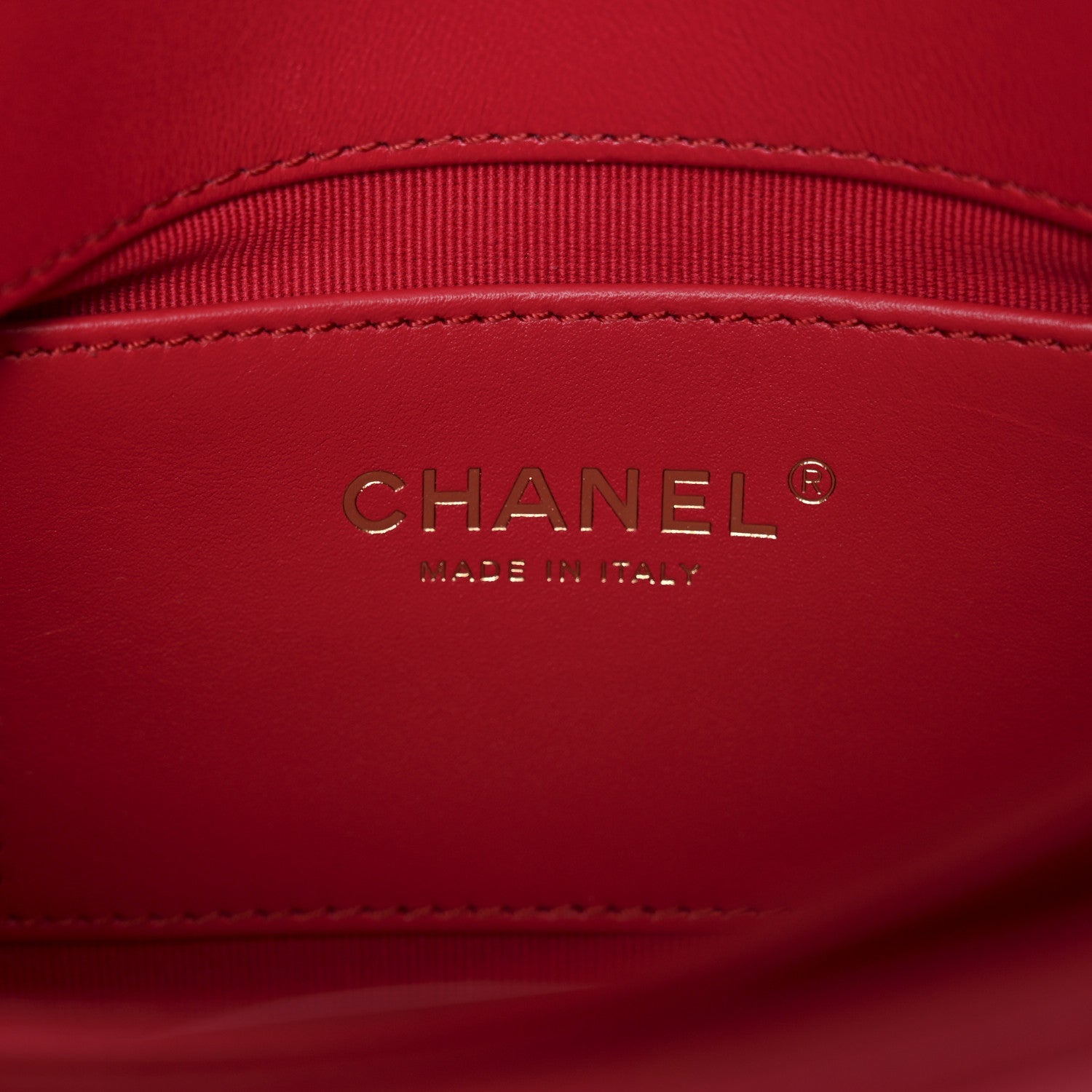 Chanel Lambskin Quilted Enamel Chain Logo Mini Flap Red