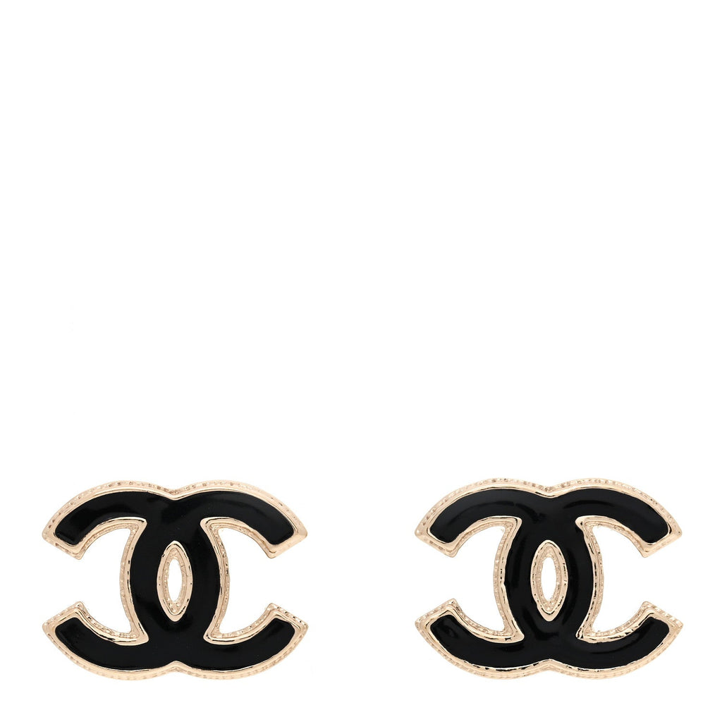 Metal Enamel CC Earrings Black Gold