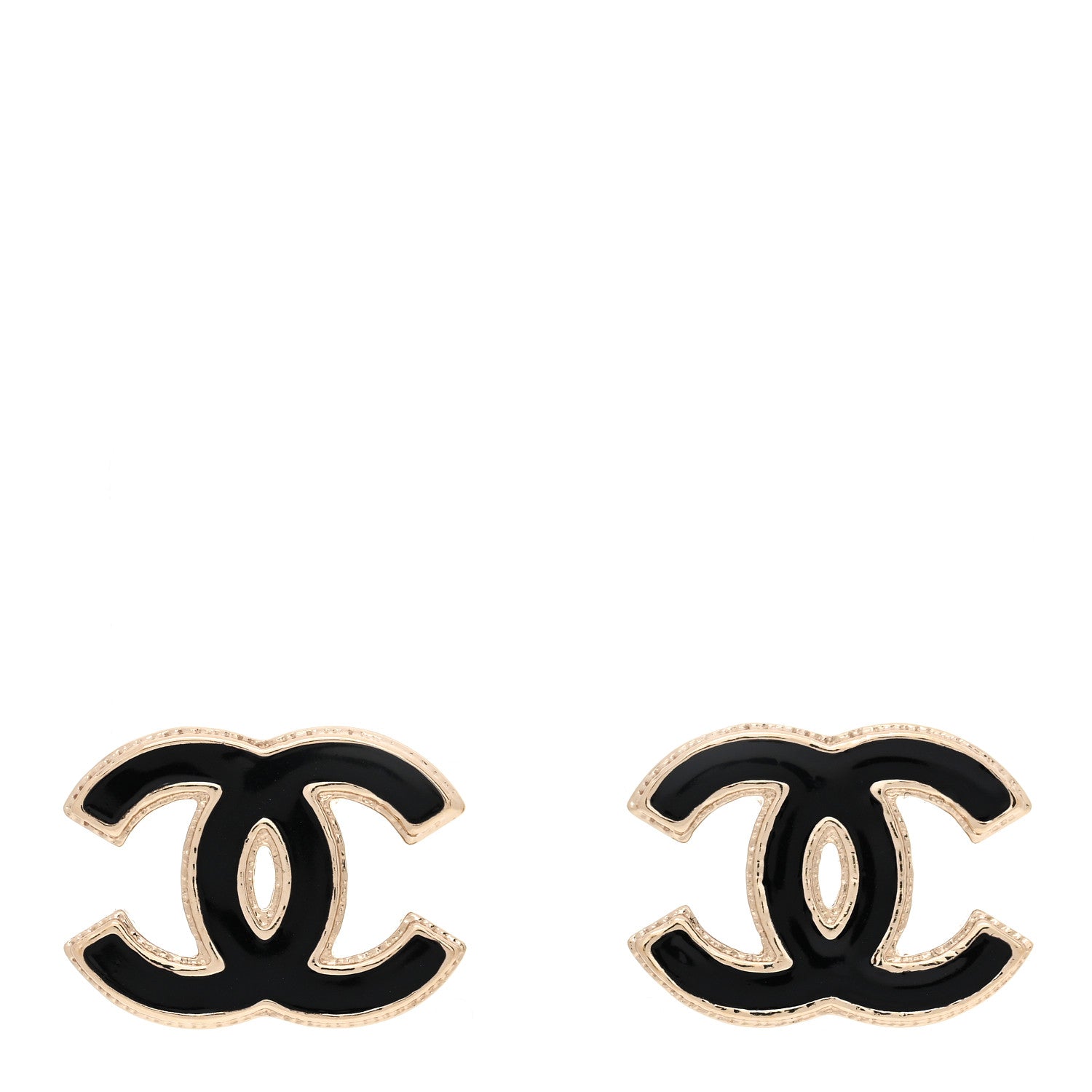 Metal Enamel CC Earrings Black Gold