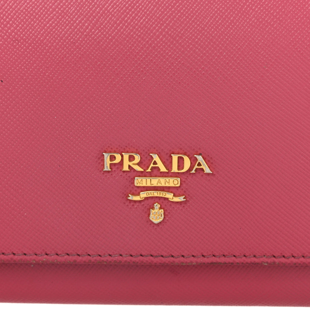 Prada Saffiano Metal Oro Chain Wallet Peonia