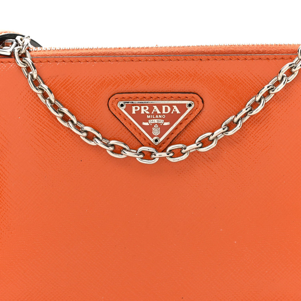 Prada Saffiano Vernice Chain Crossbody Bag Papaya