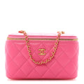 Chanel Lambskin Enamel Quilted Small Coco Hearts Vanity Case With Chain Pink